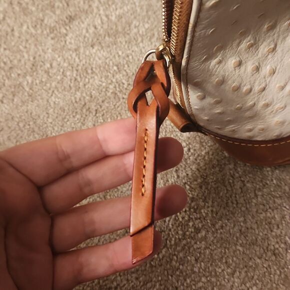 Dooney & Bourke Cream & Brown Ostrich-Inspired Leather Zip Satchel - Picture 10 of 16